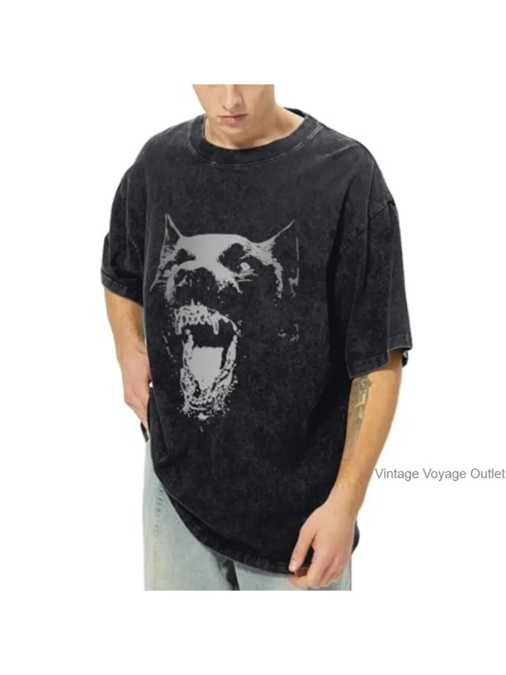 Oversized Graphic T-Shirt Men's Vintage Acid Wash Y2K Streetwear Cotton Tee